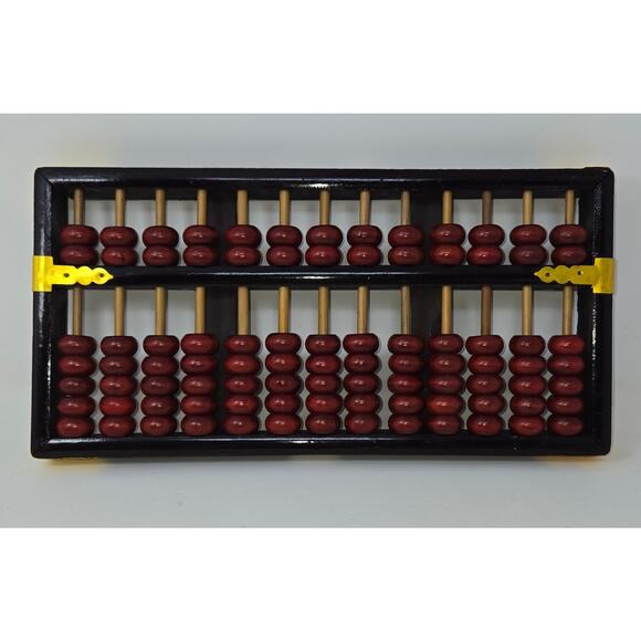 Lotus Flower Abacus 13 Row 91 Red Bead Black Wood Brass Brackets 5" x 10" #3134 - Picture 1 of 11